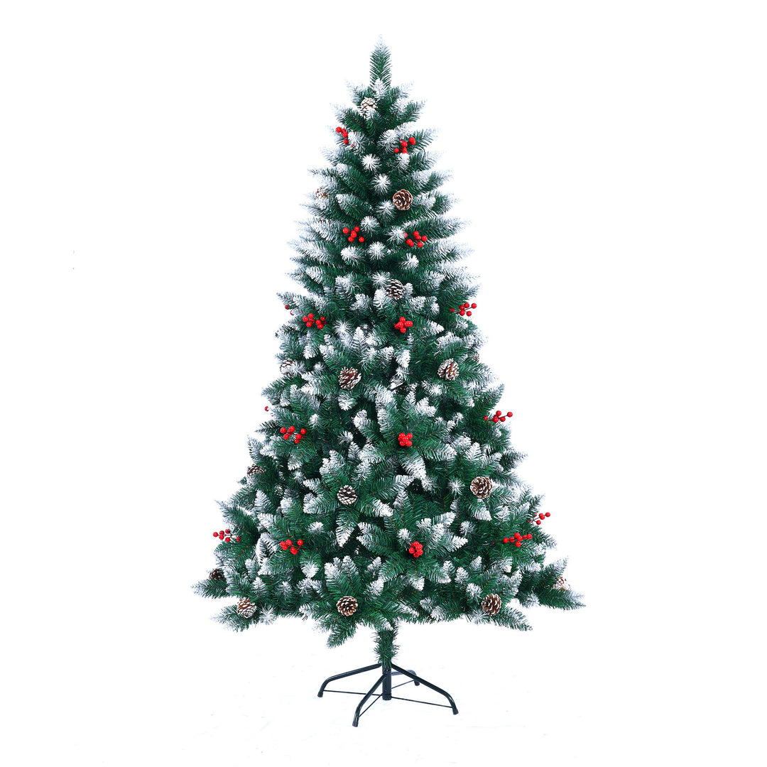 Decorated Christmas tree with red berries and pinecones