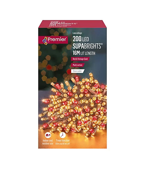 200 LED Supabrights Tree Lights Clear Cable