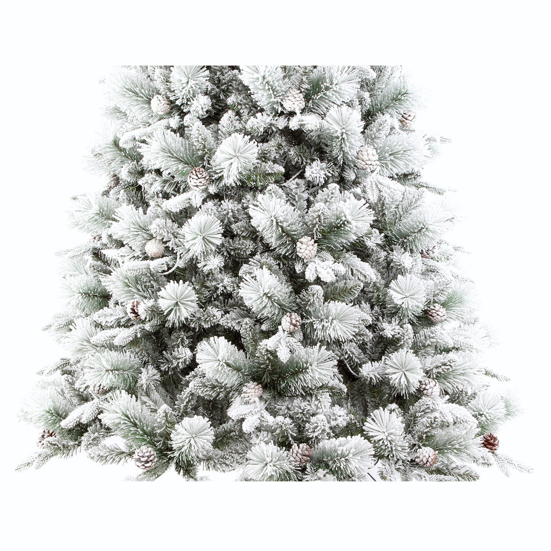 Frosted artificial Christmas tree with pine cones 