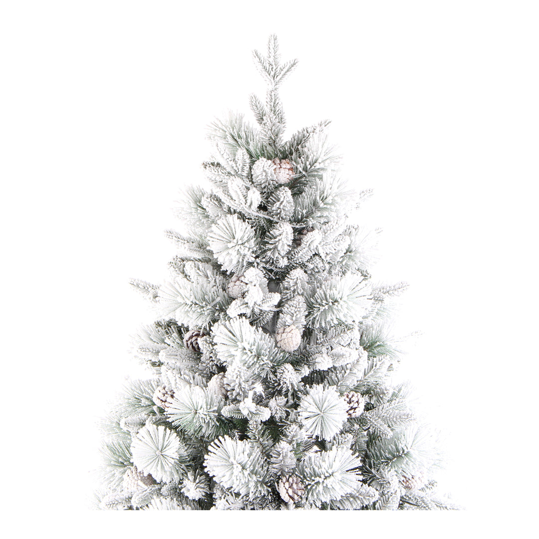 Frosted artificial Christmas tree with pine cones 