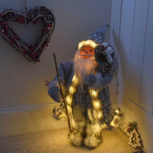 Battery Operated Inlit Father Christmas - Grey