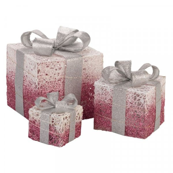 Battery Operated Pink Sparkly Faux Gift Boxes - Set of 3