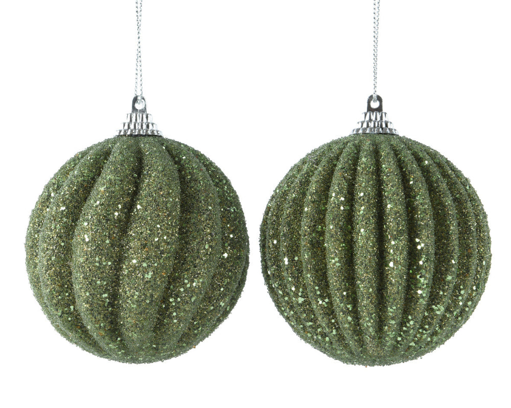 8cm Foam Bauble With Beads - Rosemary Green