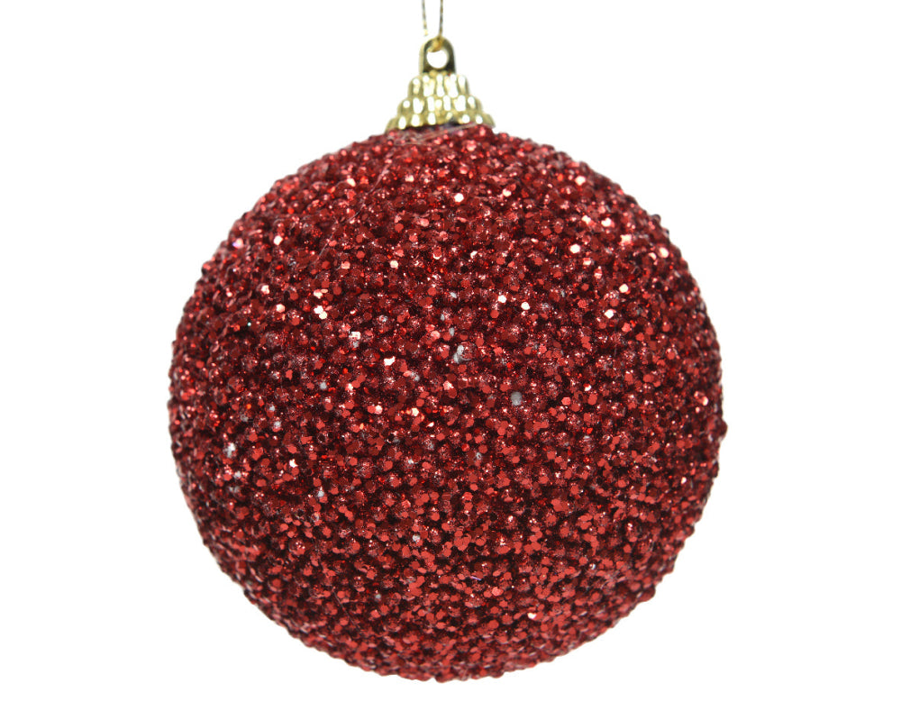 8cm Bauble Foam With Glitter Red