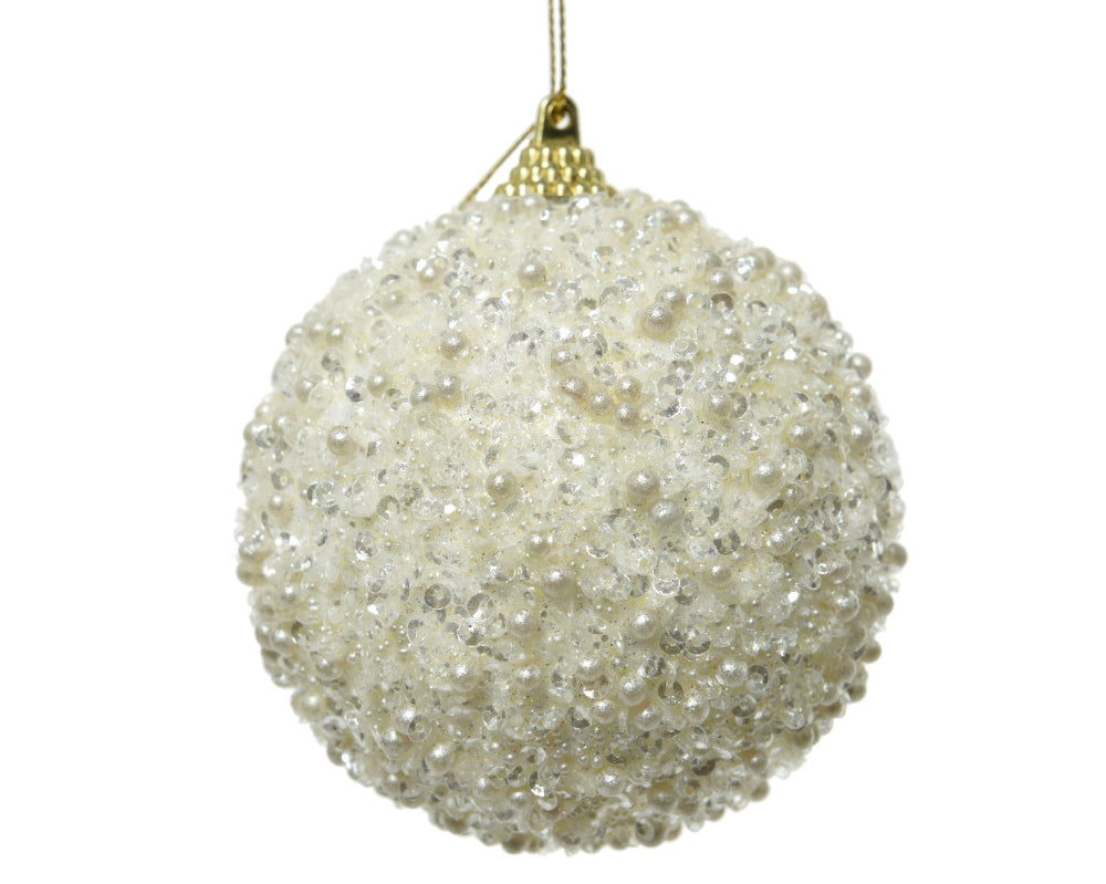 8cm Bauble Foam Beads Wool White