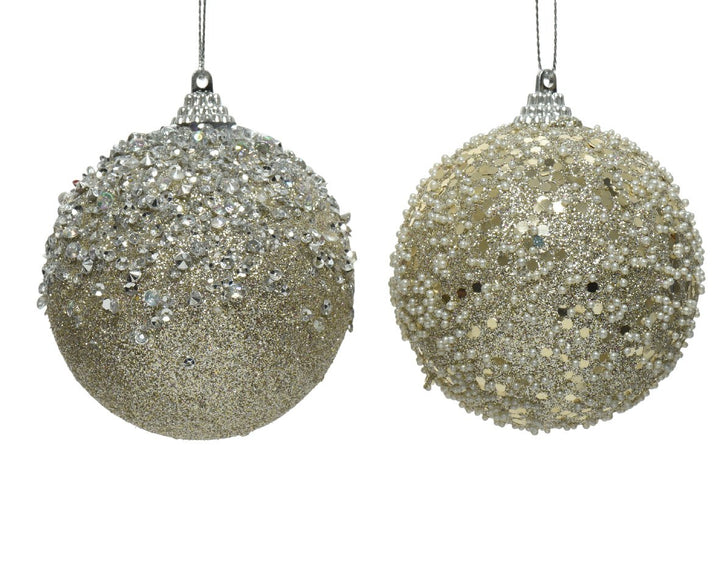 kaemingk foam champagne bauble w/ glitter, diamonds & beads - set of 2