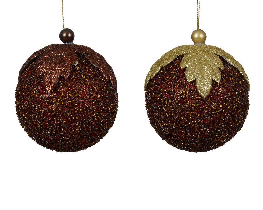 kaemingk foam espresso bauble w/ glitter - set of 2