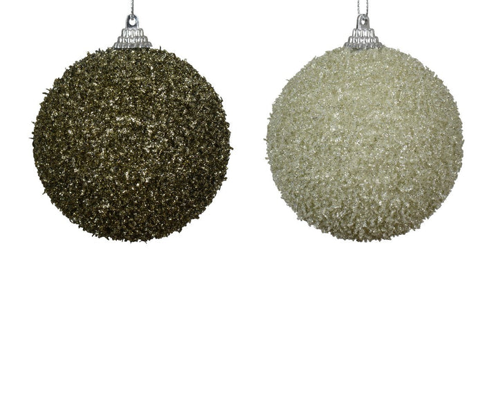 kaemingk foam green bauble w/ sequin - set of 2