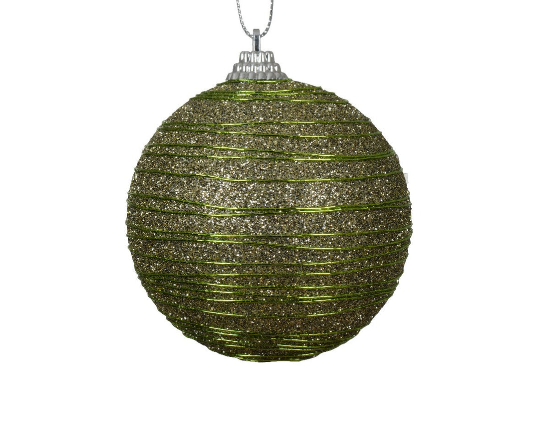 kaemingk foam bauble w/ glitter & thread - green