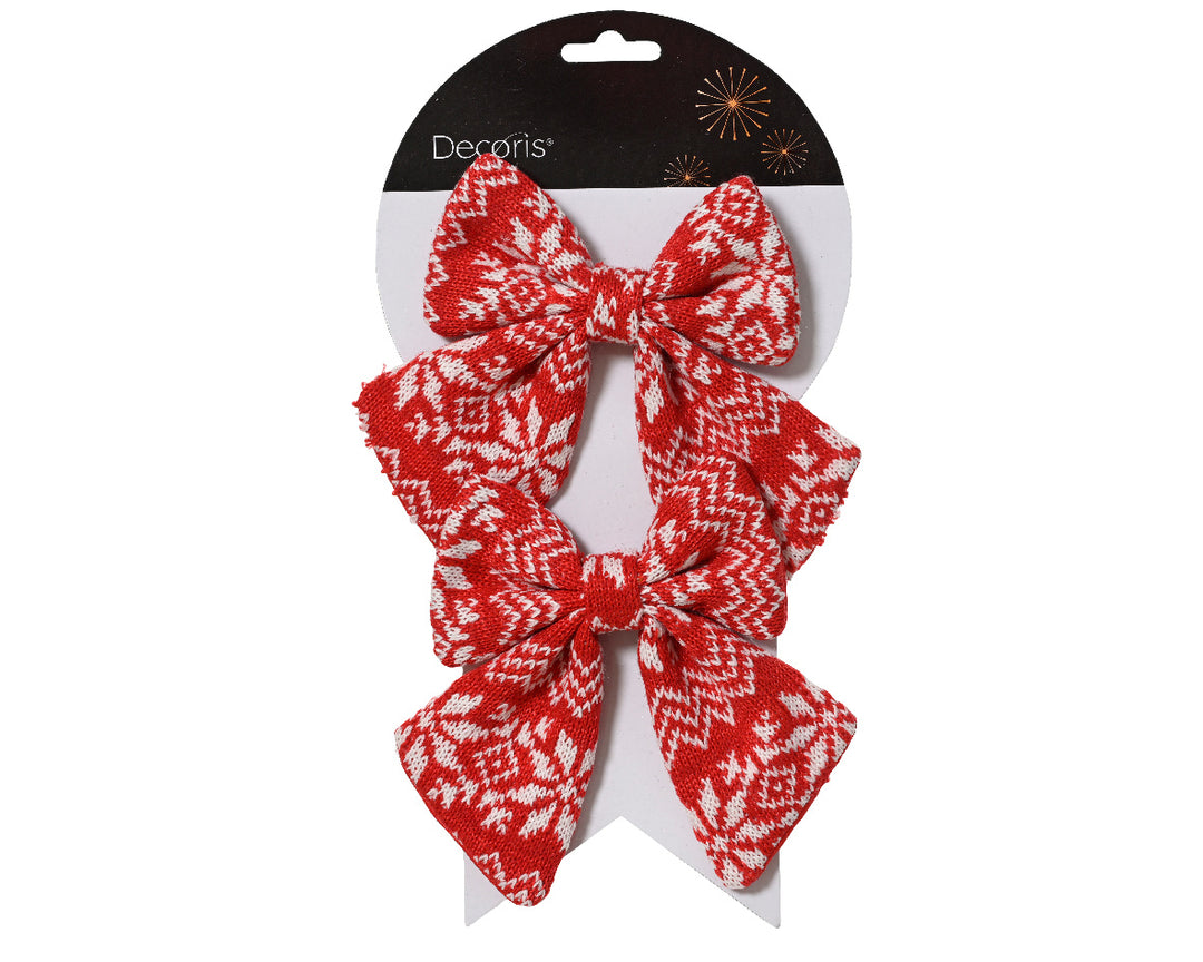 13cm Bow Polyester Red & White 2 Pack