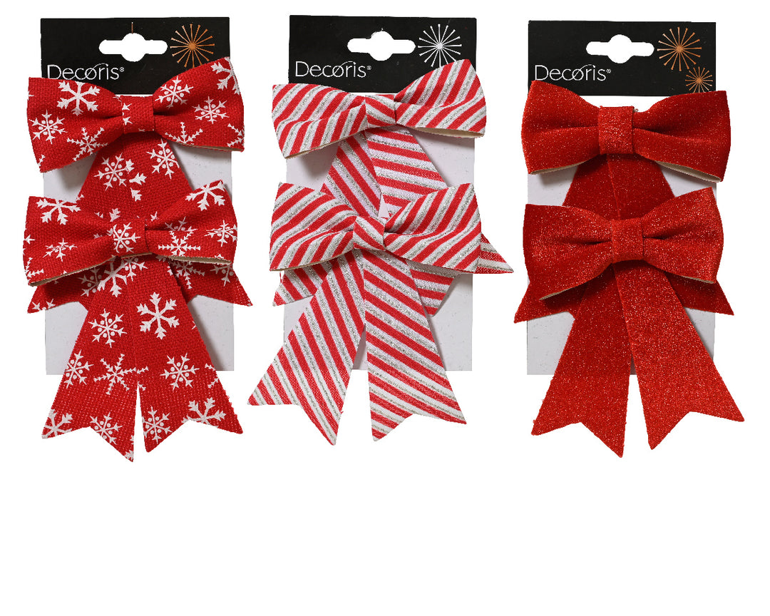 13cm Bow Polyester Christmas Red 2 Pack