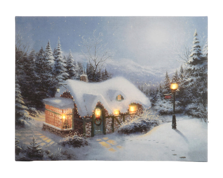 38cm Lumineo LED Canvas Steady - Snowy House
