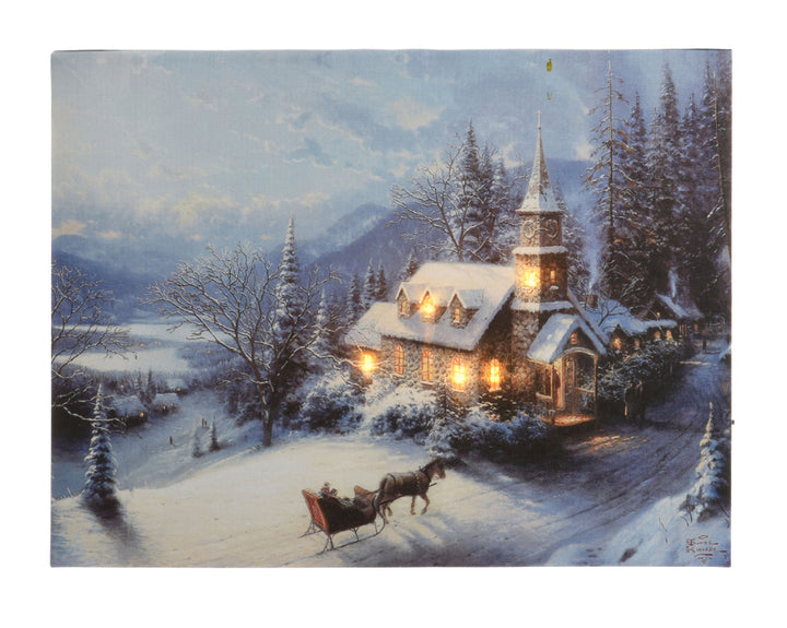 38cm Lumineo LED Canvas Steady - Snowy House