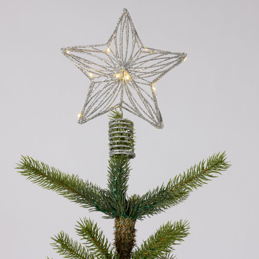 Battery Operated Micro LED Metal Star Tree Topper - Silver