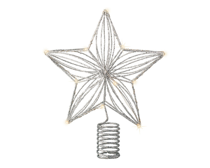 Battery Operated Micro LED Metal Star Tree Topper - Silver