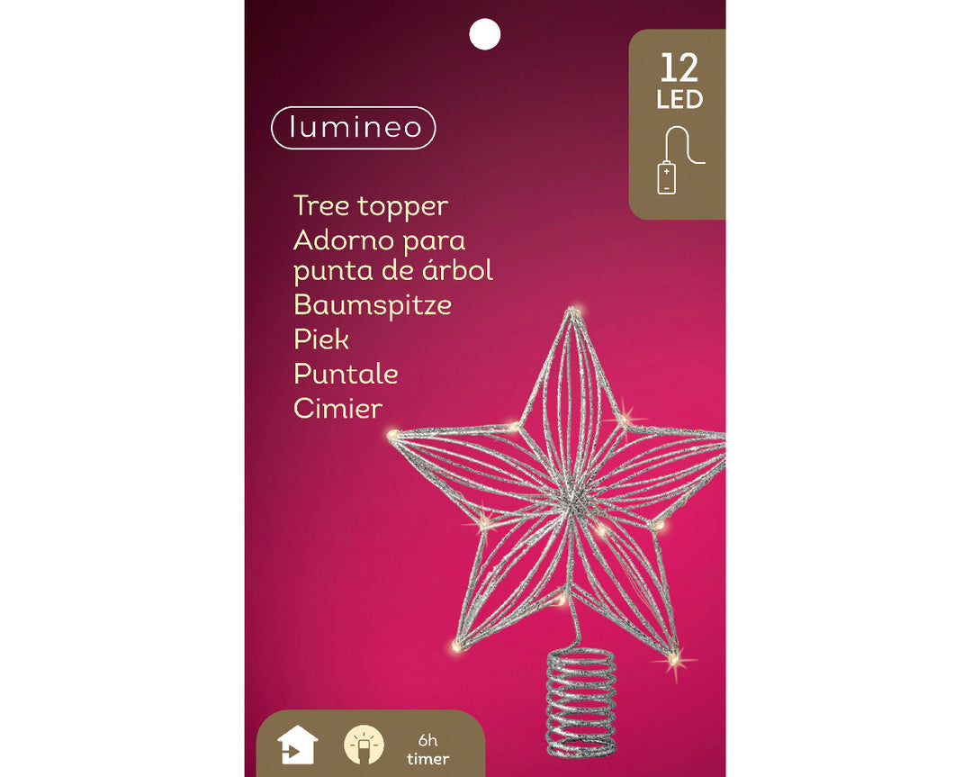 Battery Operated Micro LED Metal Star Tree Topper - Silver