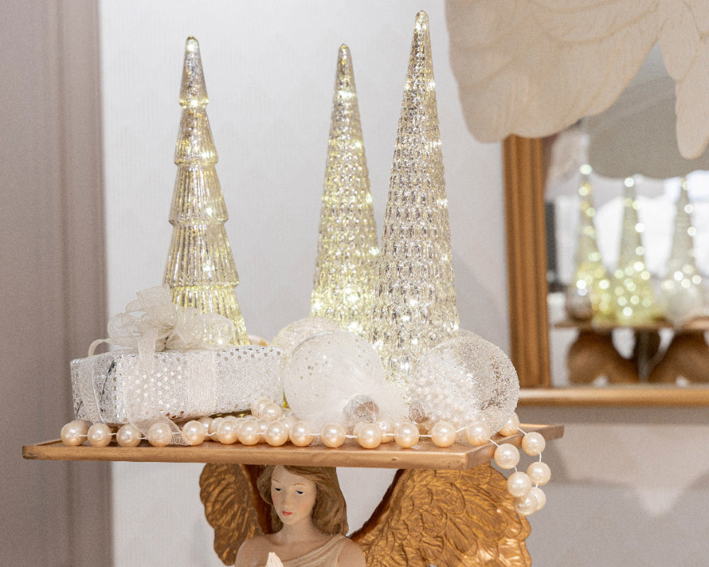 33cm Micro LED Glass Tree Steady Silver