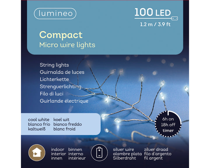 lumineo 100 micro led b-o compact lights w/ silver wire