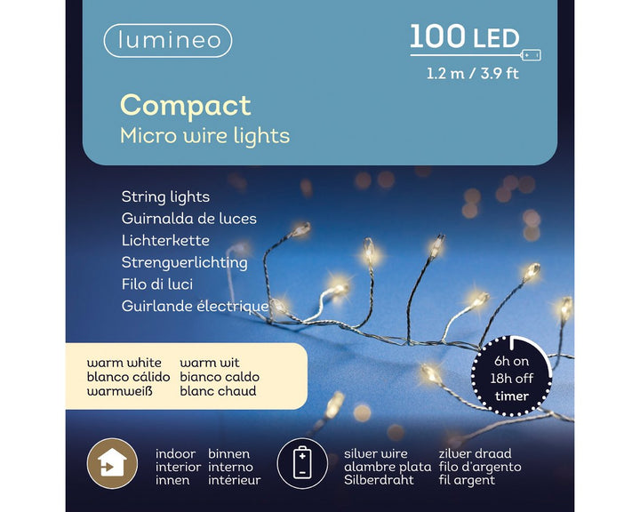 lumineo 100 micro led b-o compact lights w/ silver wire