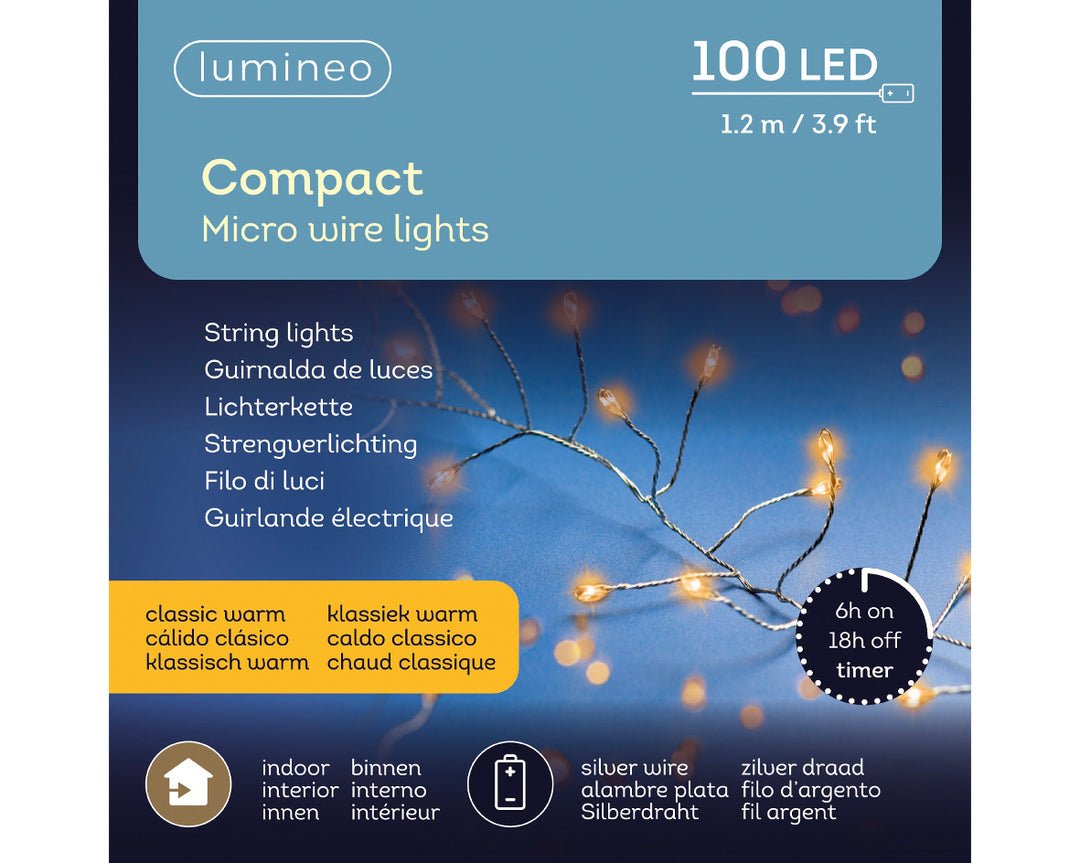 lumineo 100 micro led b-o compact lights w/ silver wire