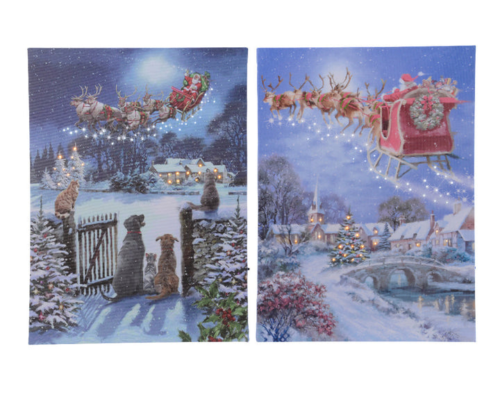 LED Canvas Flashing Effect BO Santa & Sleigh