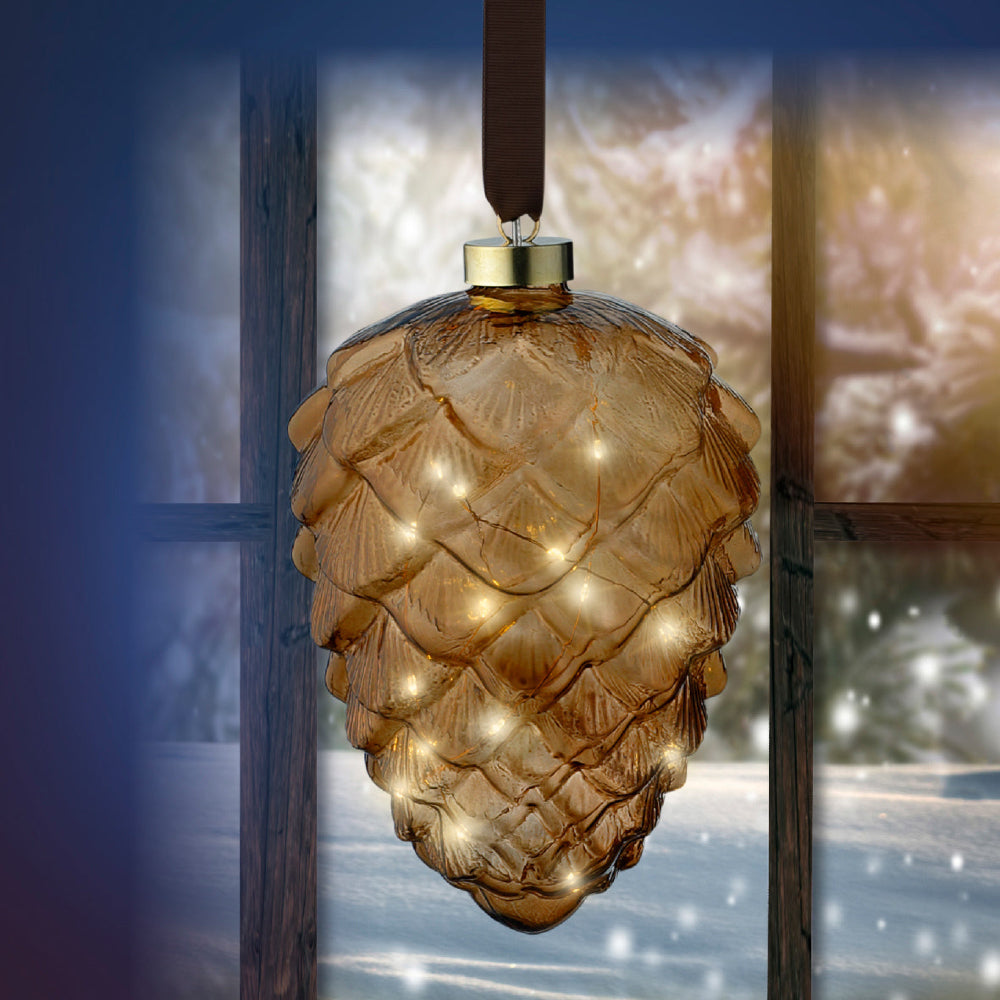 Micro LED Pinecone Steady 21cm Brown/Warm White