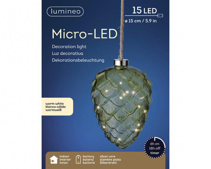 Lumineo Micro LED Pine Cone Green 15cm