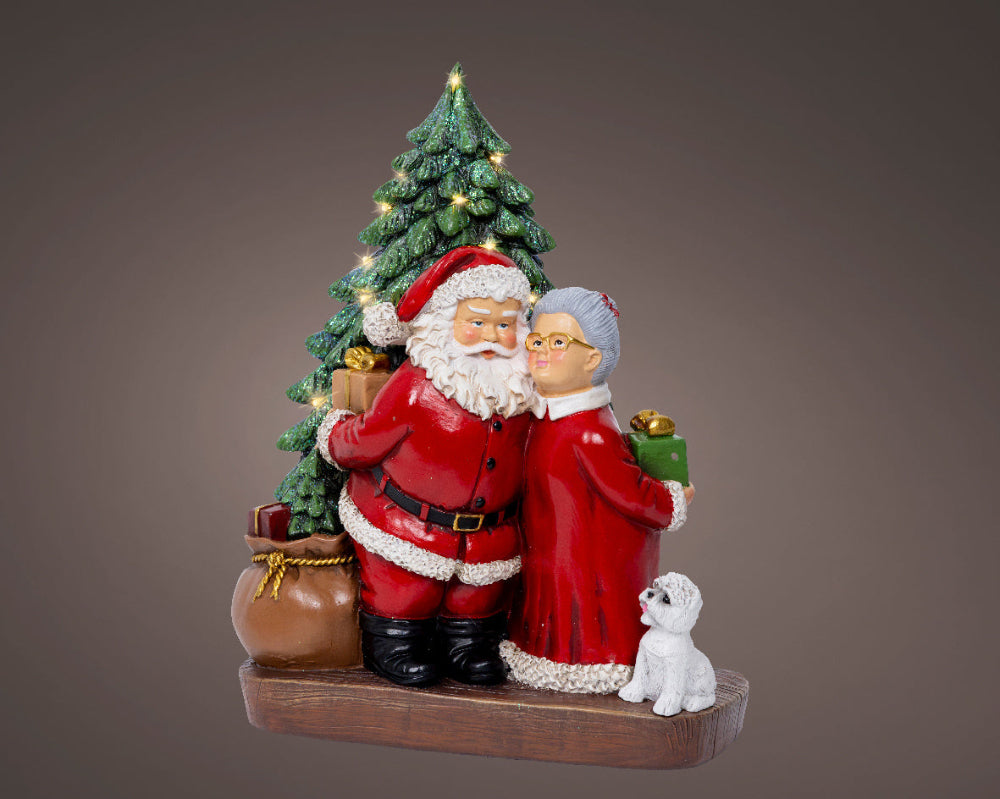 Micro LED Santa & Mrs Claus Polyresin