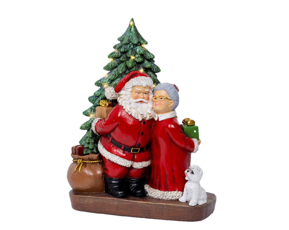 Micro LED Santa & Mrs Claus Polyresin
