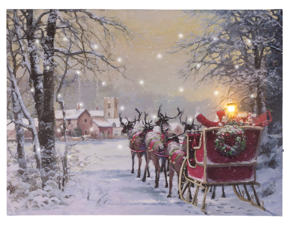 38cm LED Canvas Flashing Effect Santa & Sleigh