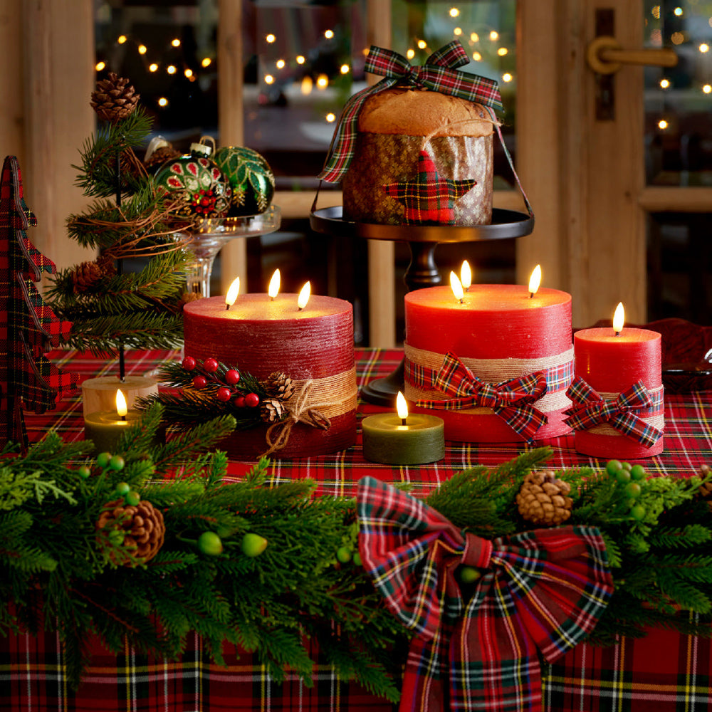 13cm LED Candle With Check Bow Red