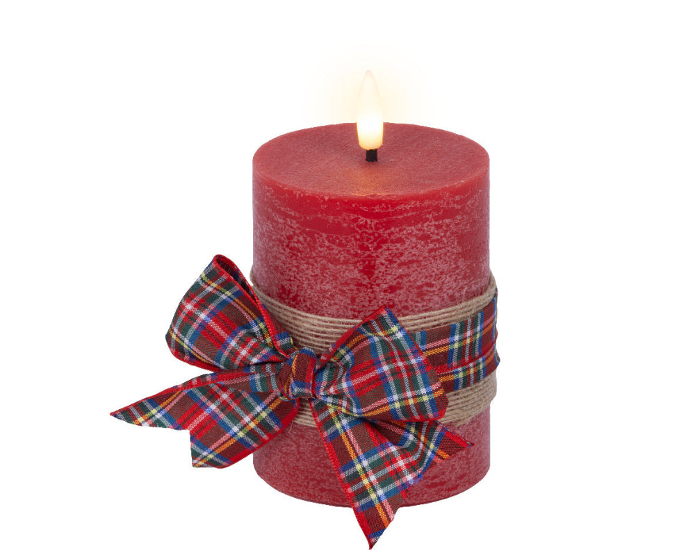 13cm LED Candle With Check Bow Red