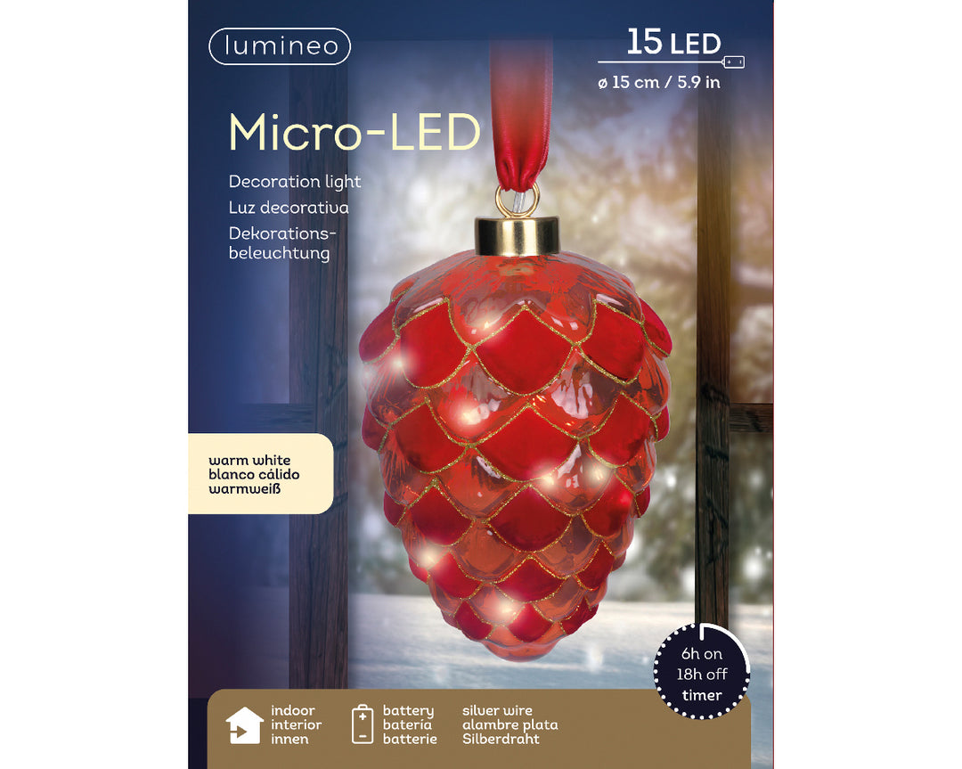 Micro LED Pinecone Steady 21cm Red/Warm White