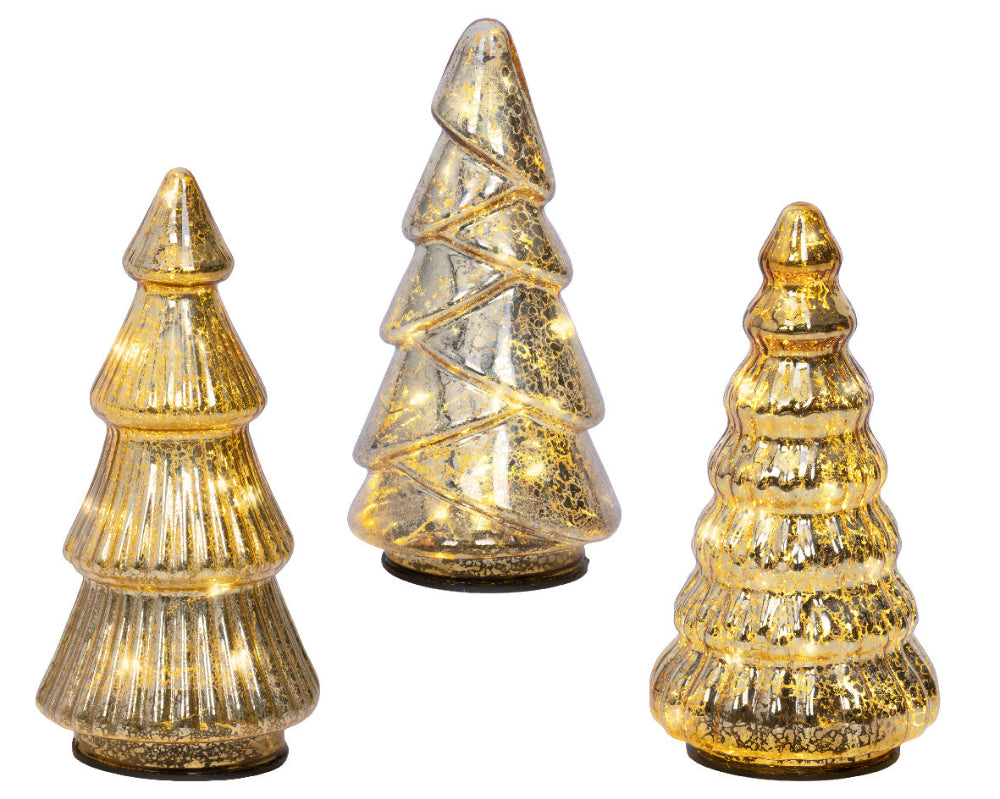 17.5cm Micro LED Glass Tree Steady Gold