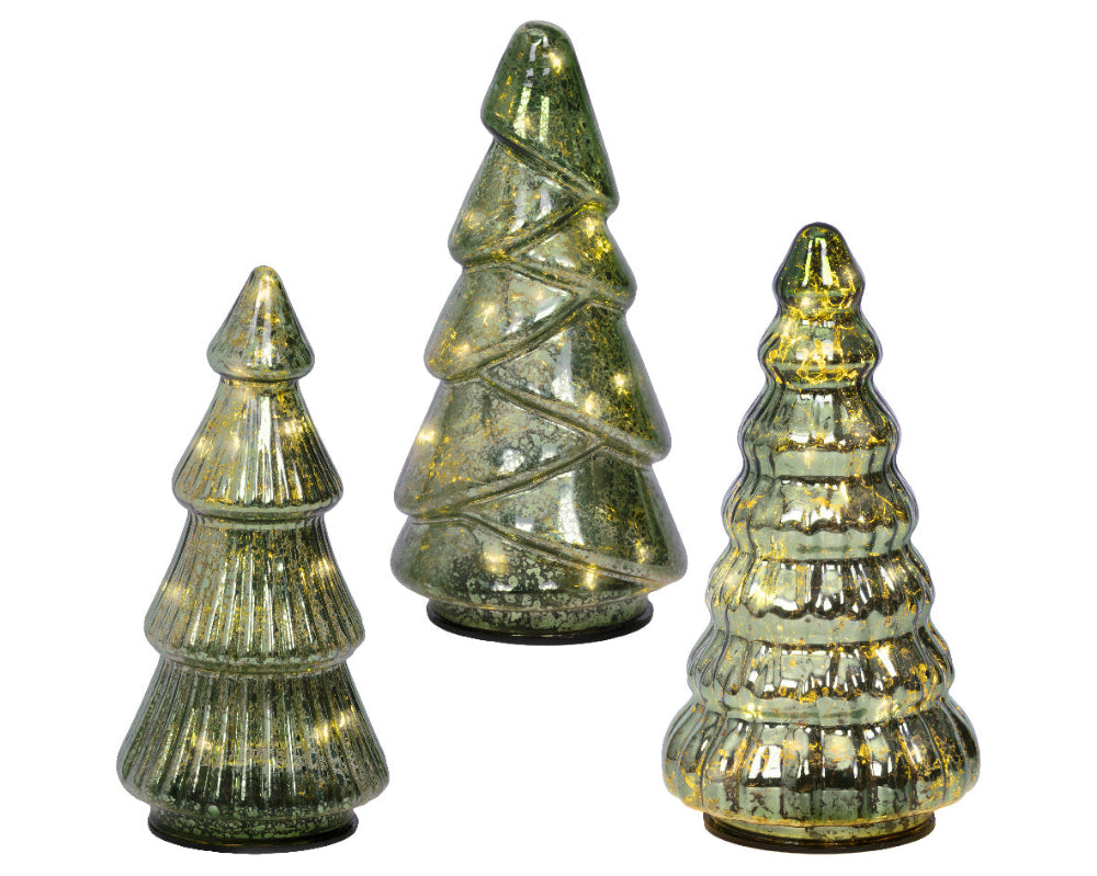 17.5cm Micro LED Glass Tree Steady Green