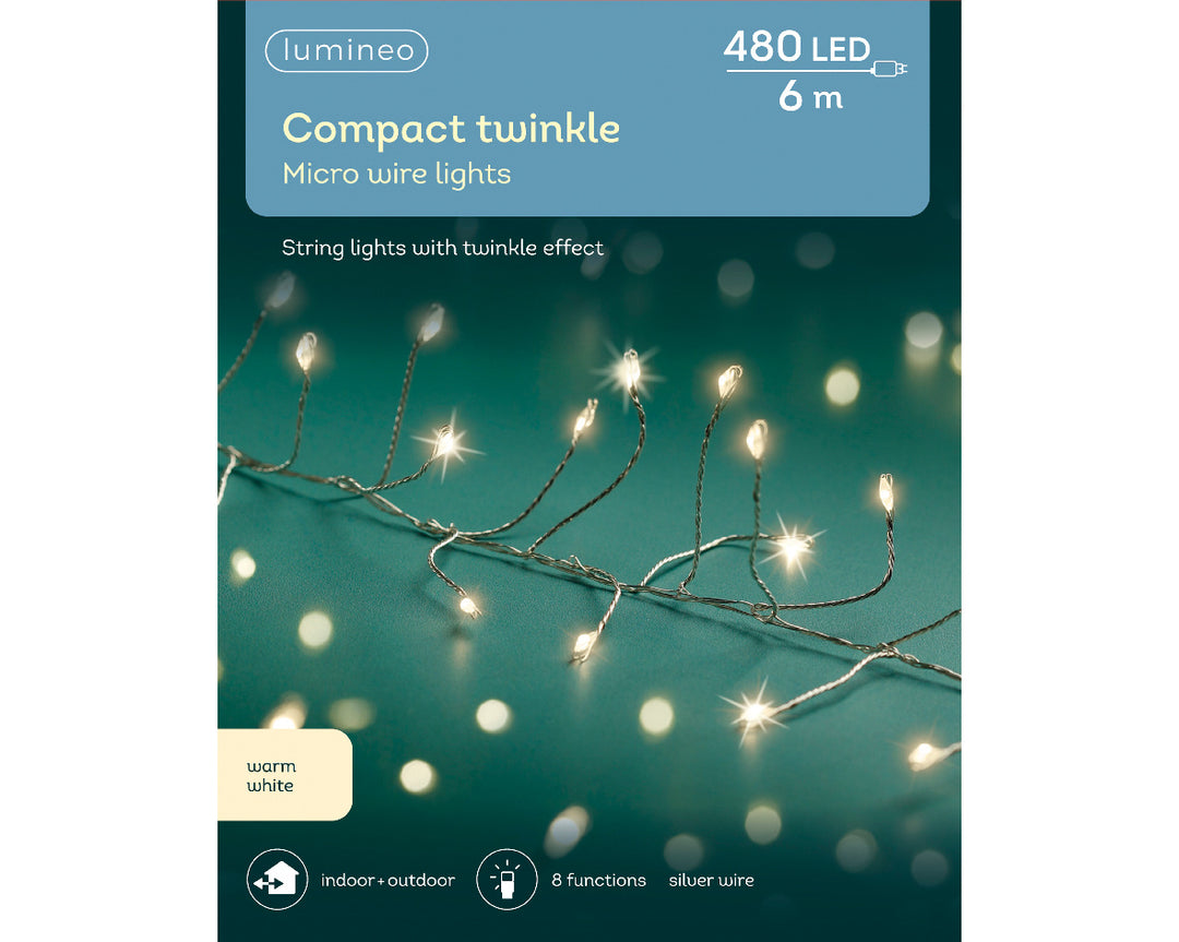 lumineo compact twinkle lights w/ silver cable - warm white