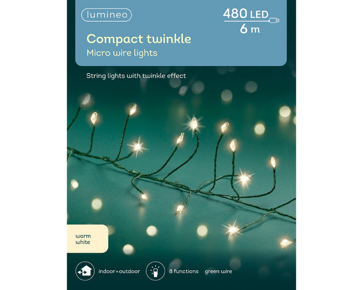 lumineo compact twinkle lights w/ green cable - warm white