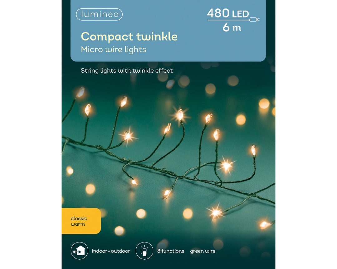 lumineo compact twinkle lights w/ green cable - warm white