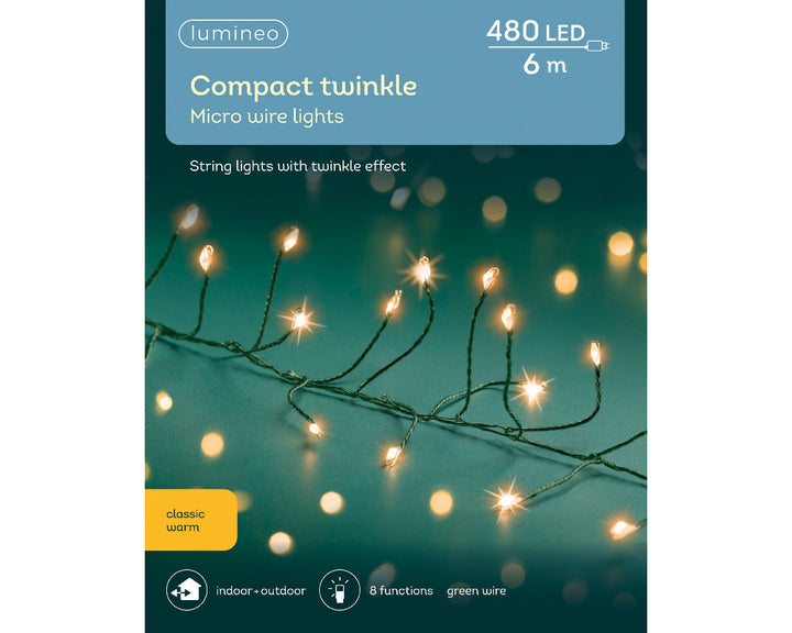 lumineo compact twinkle lights w/ green cable - warm white