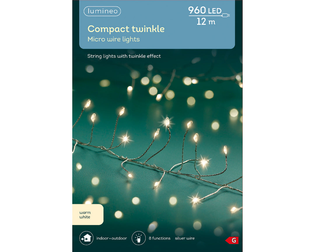 lumineo compact twinkle lights w/ silver cable - warm white