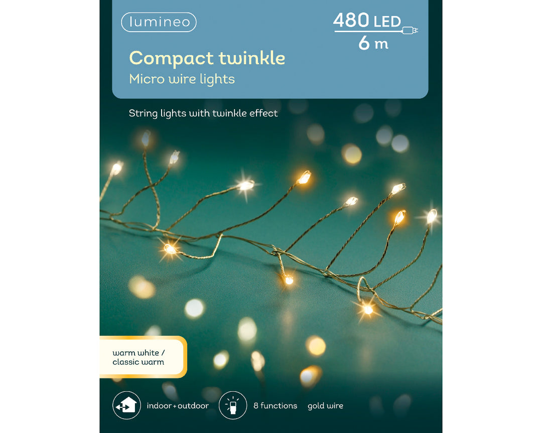 lumineo 480 micro led compact twinkle lights w/ gold wire