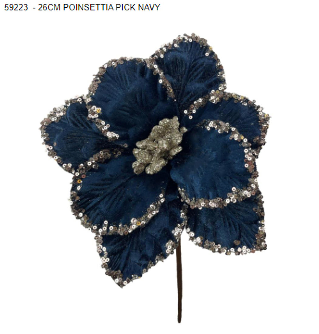 26cm Poinsettia Pick Navy Blue