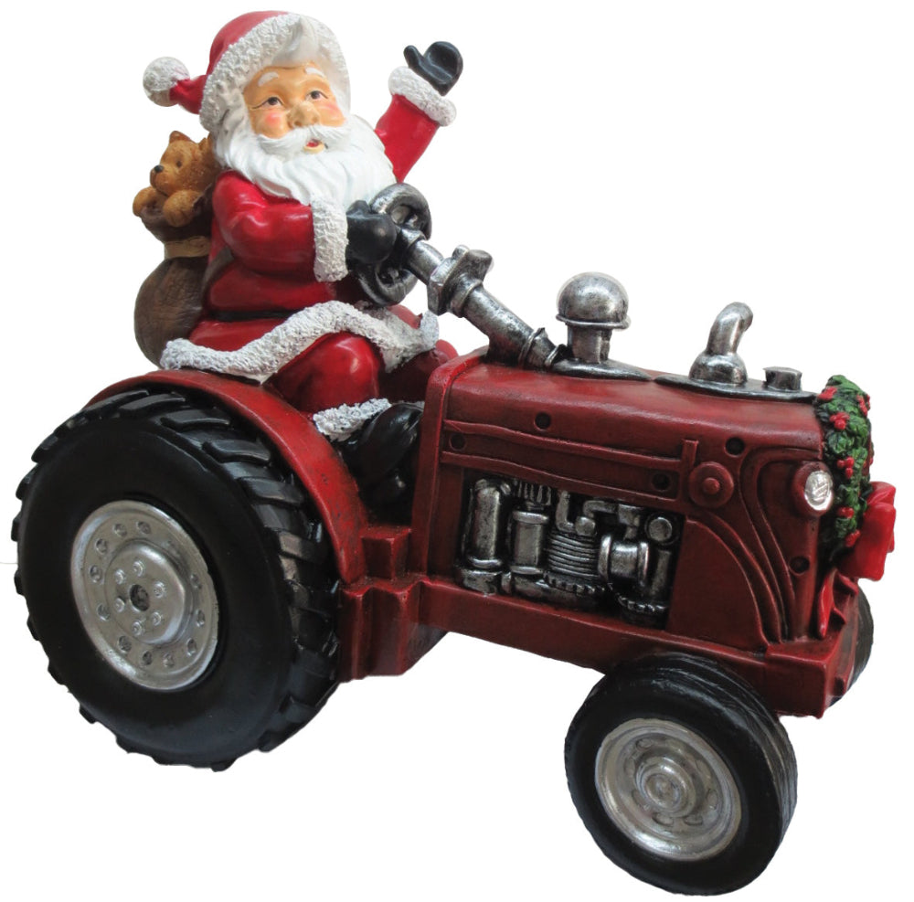 Red Vintage Tractor with Santa