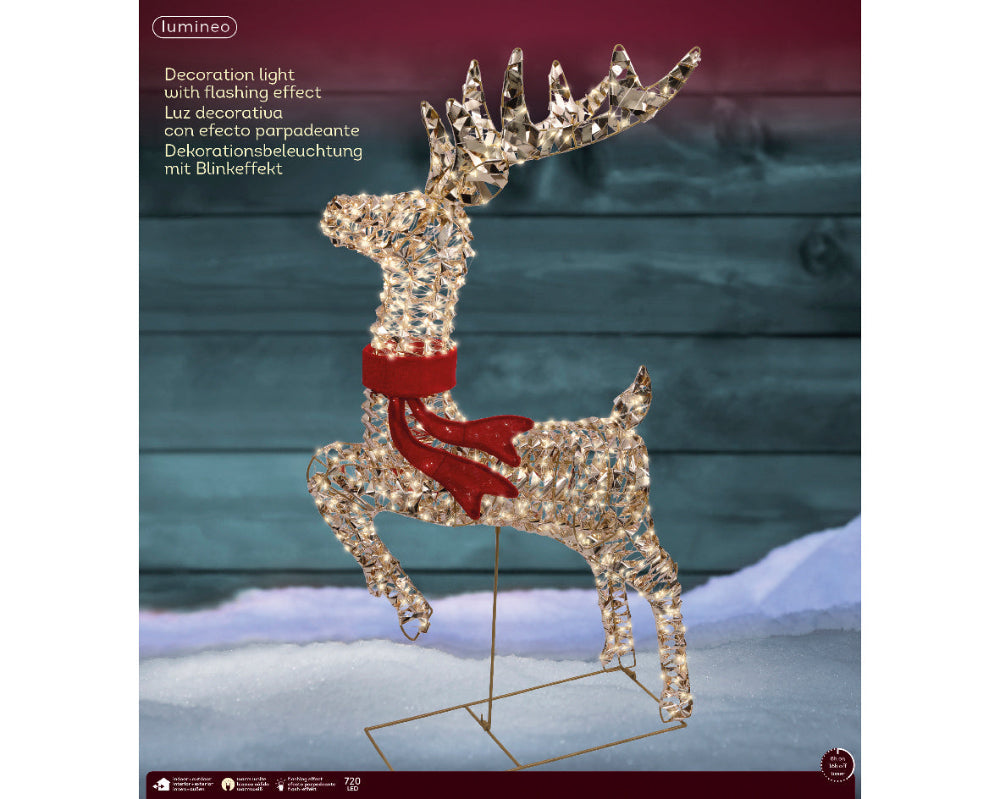 1m Micro LED Reindeer Gold With Red Scarf