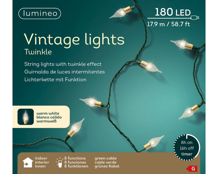 lumineo led vintage tree lights w/ green wire - warm white