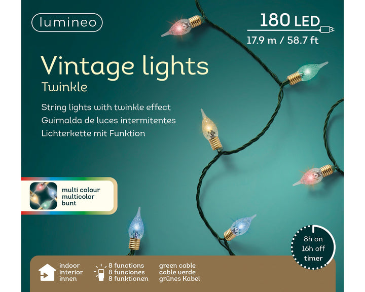 lumineo led vintage tree lights w/ green wire - multicolour