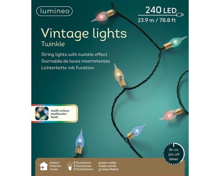 lumineo led vintage tree lights w/ green wire - multicolour