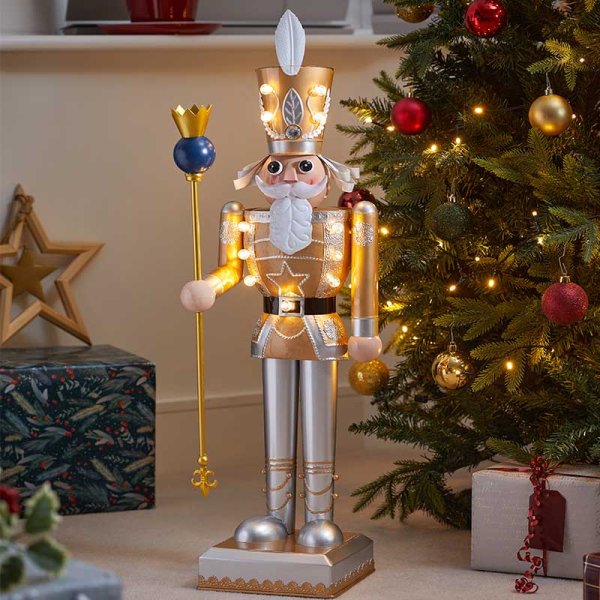 Battery Operated Inlit Nutcracker Gold & White