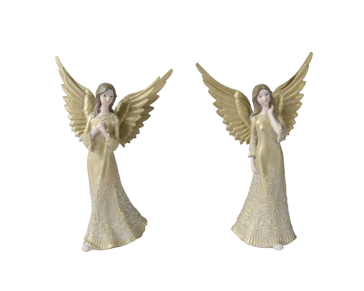 kaemingk cream/ gold angel ornament - set of 2