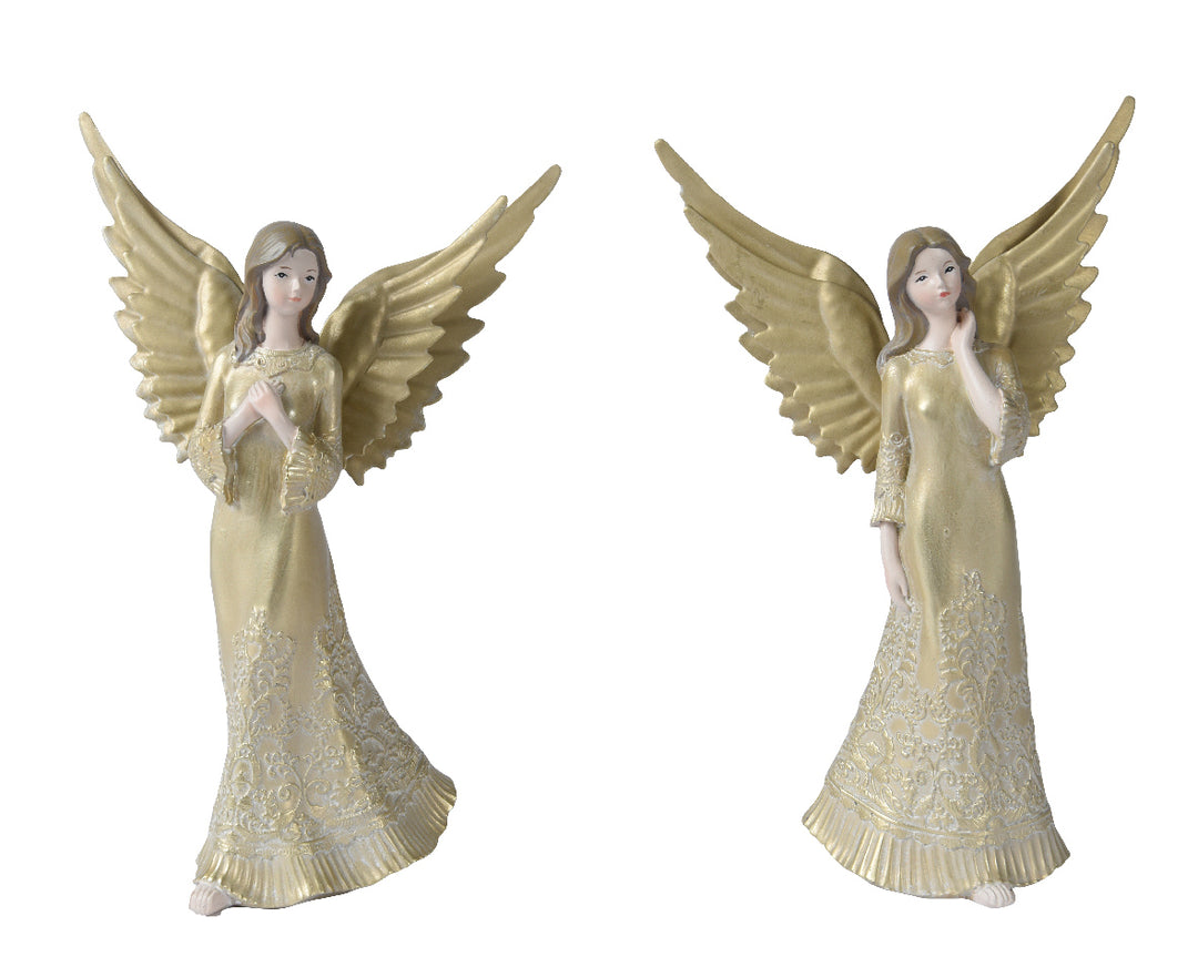 kaemingk cream/ gold angel ornament - set of 2